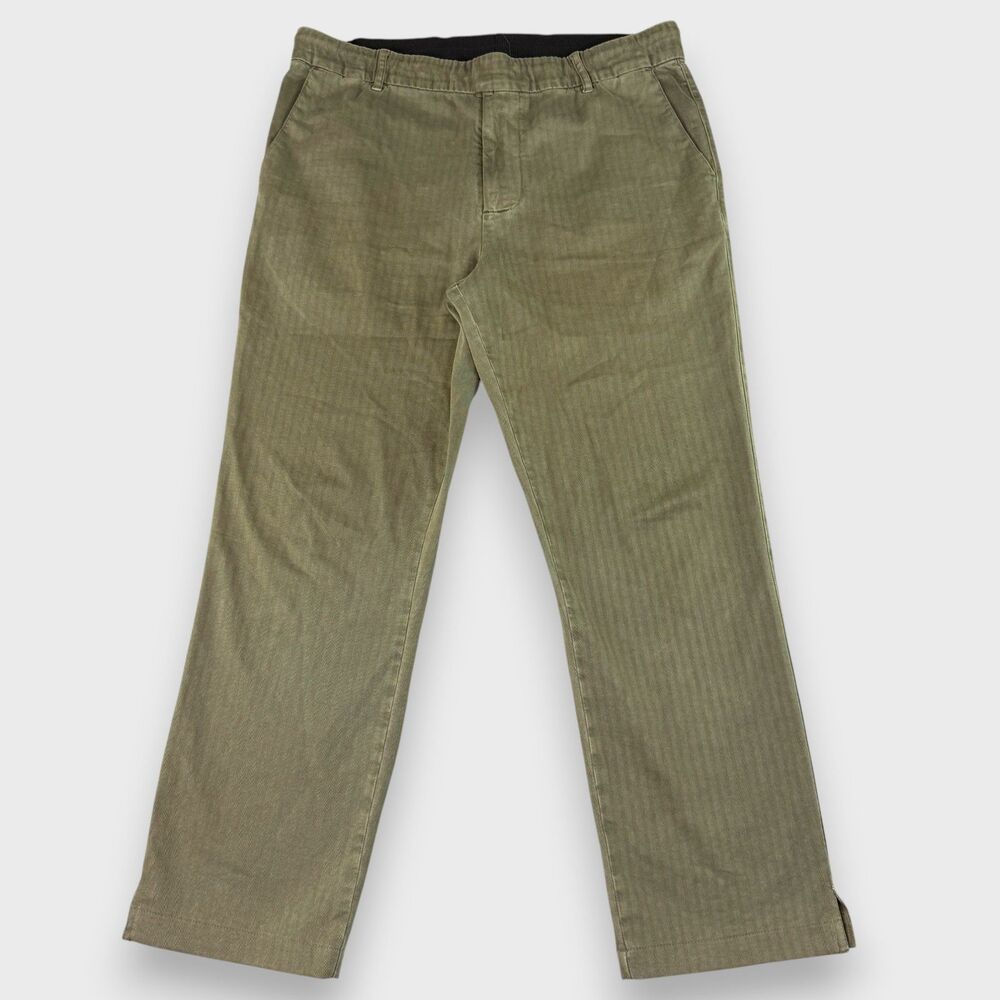 James Perse Green Herringbone Twill Trousers Casual Quiet Luxury Stretch Men's L